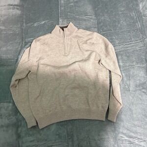 Brooks Brother Sweatshirt Men Large Marino Wool Gray Beige 1/4 Zip Preppy